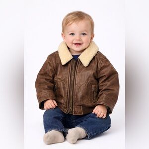 Baby GAP Brown Faux Leather Aviator Jacket w/ Sherpa collar| 12-18 months